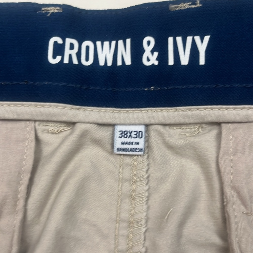NWT! Crown & Ivy MOTION FLEX khaki pants 38X30 Men’s - Picture 7 of 16